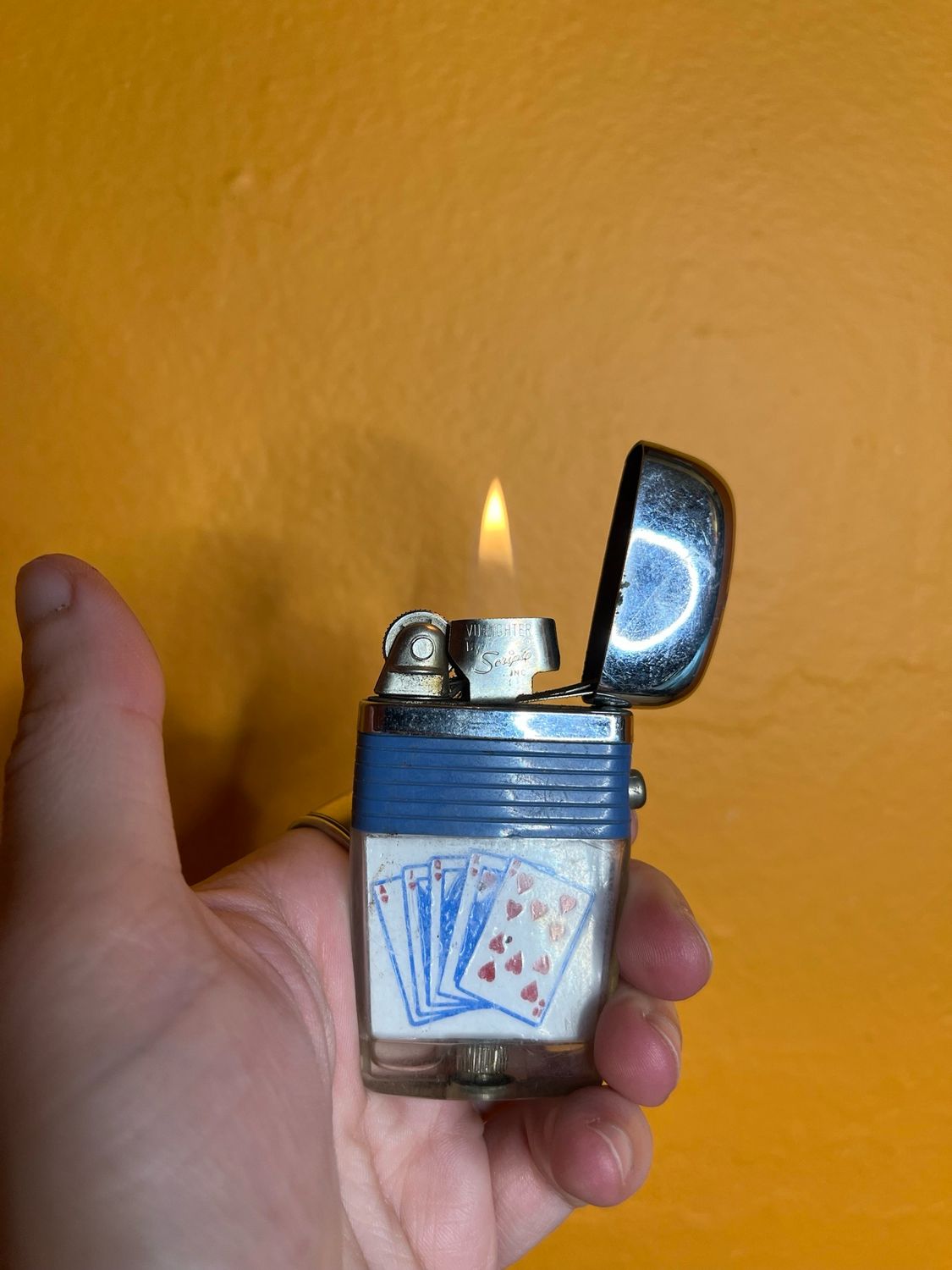 Scripto Poker Cards Clear Tank Flip Top Lighter