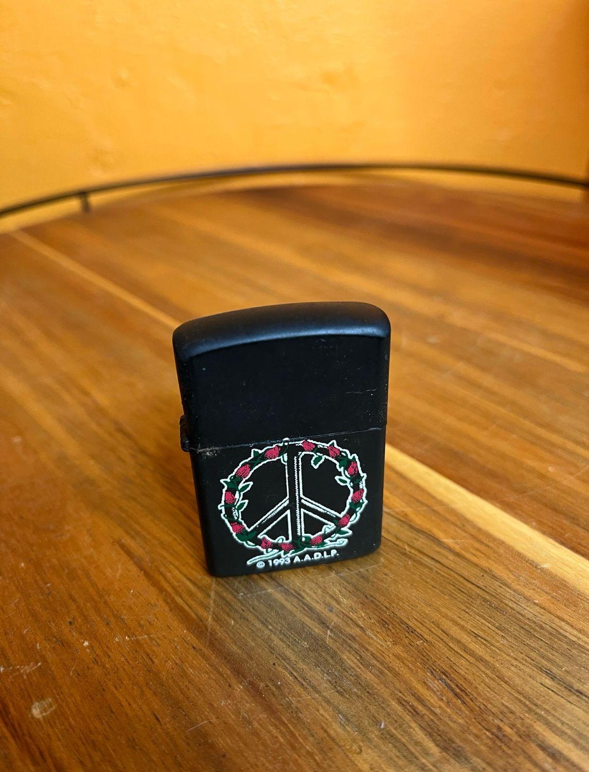1993 AADLP Rose Wreath Peace Sign Flip Top Lighter