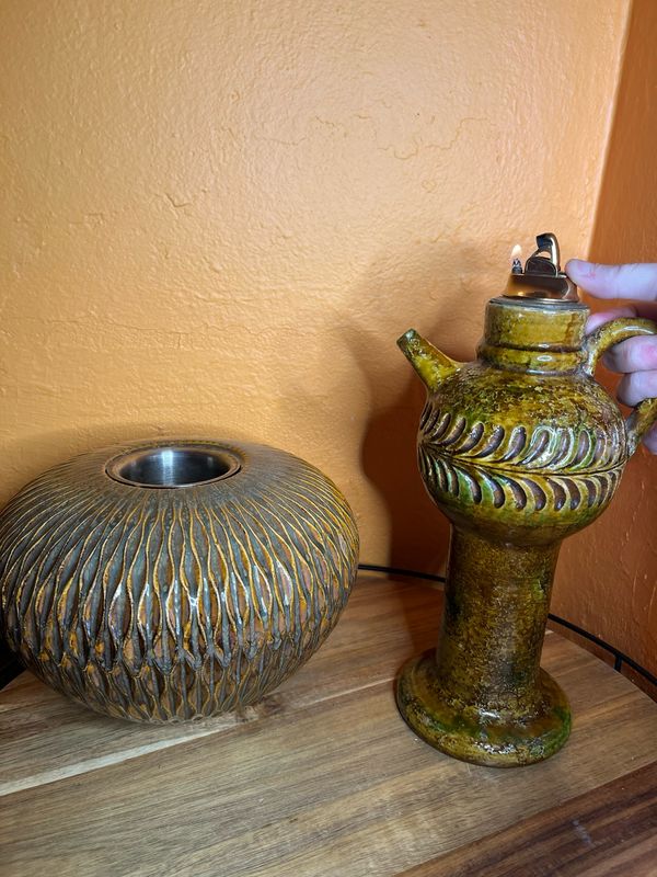 Possible West German Bay Keramik Ceramic Table Lighter Ashtray Smoking Set