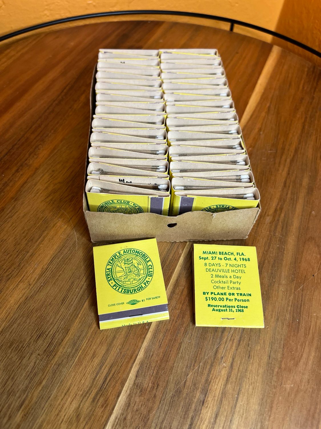 1968 Pittsburgh Syria Temple Automobile Club Convention Miami Matchbook Unused Set