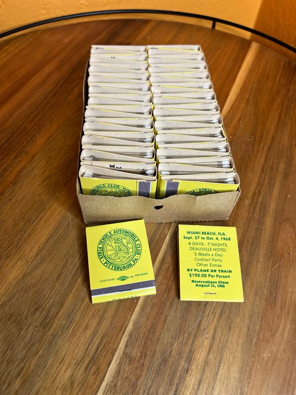 1968 Pittsburgh Syria Temple Automobile Club Convention Miami Matchbook Unused Set