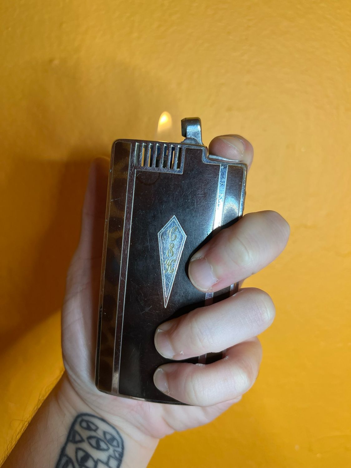 Customized ‘CSK’ Ronson Pal Tortoise Cigarette Case Lighter