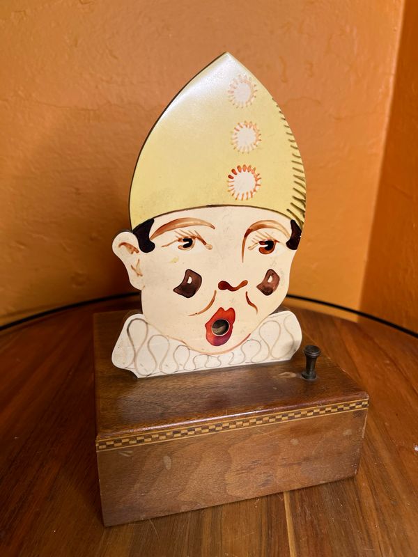 Czechoslovakian Clown Wooden Musical Cigarette Dispenser