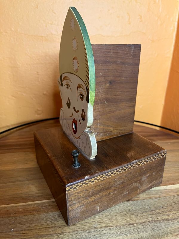 Czechoslovakian Clown Wooden Musical Cigarette Dispenser