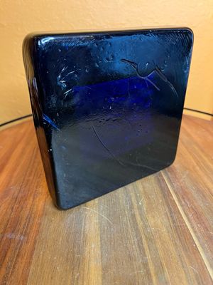 Colbalt Blue Raised Three Mast Sailing Ship Oversized Glass Ashtray