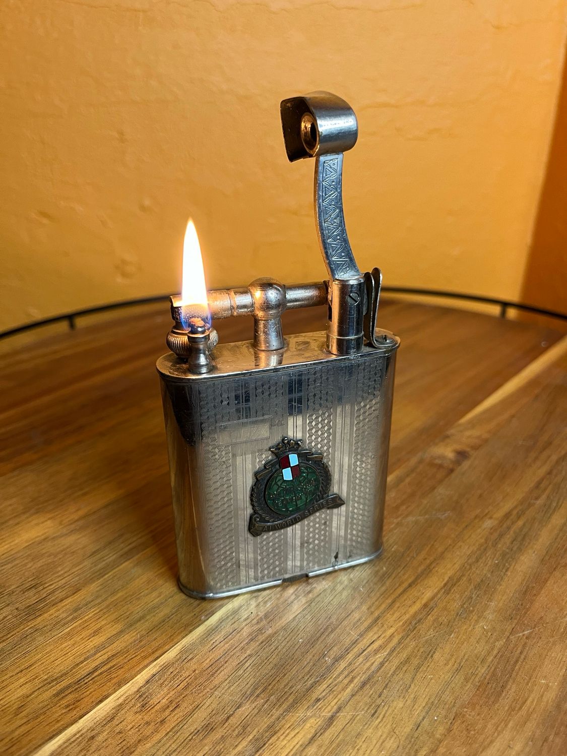 AI World Series Emblem Lift Arm Made In Occupied Japan Table Lighter