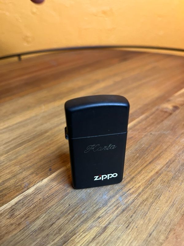 1986 Home Customized ‘Karla’ Matte Black Zippo Slim Lighter