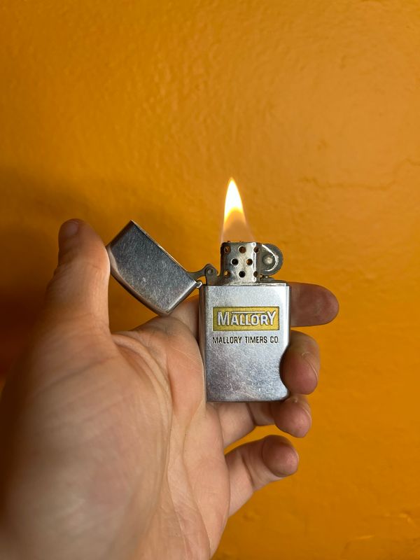1971 Mallory Timers Co Zippo Slim Lighter