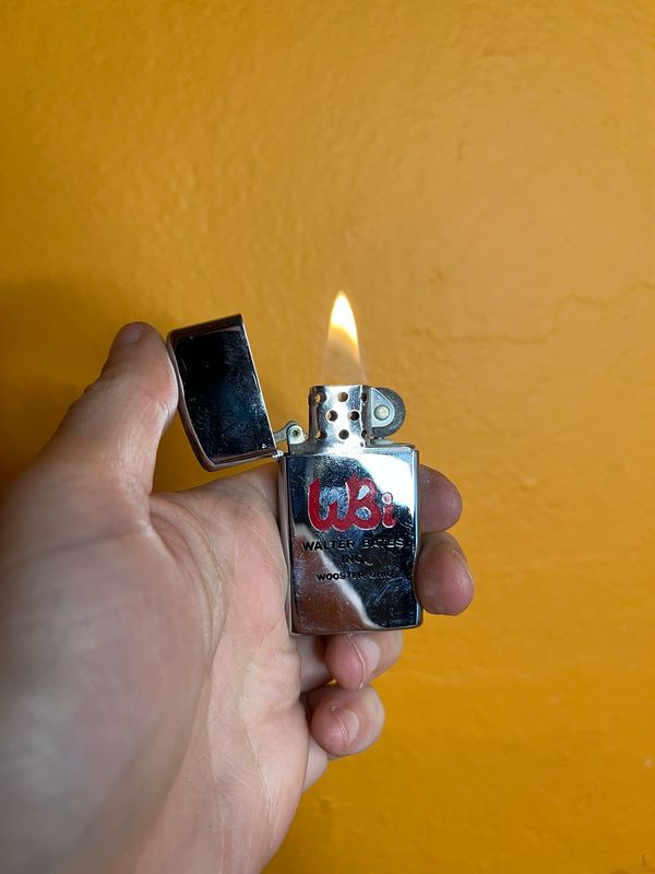 1972 WBI Walter Bates Inc Wooster OH Mirrored Zippo Slim Lighter