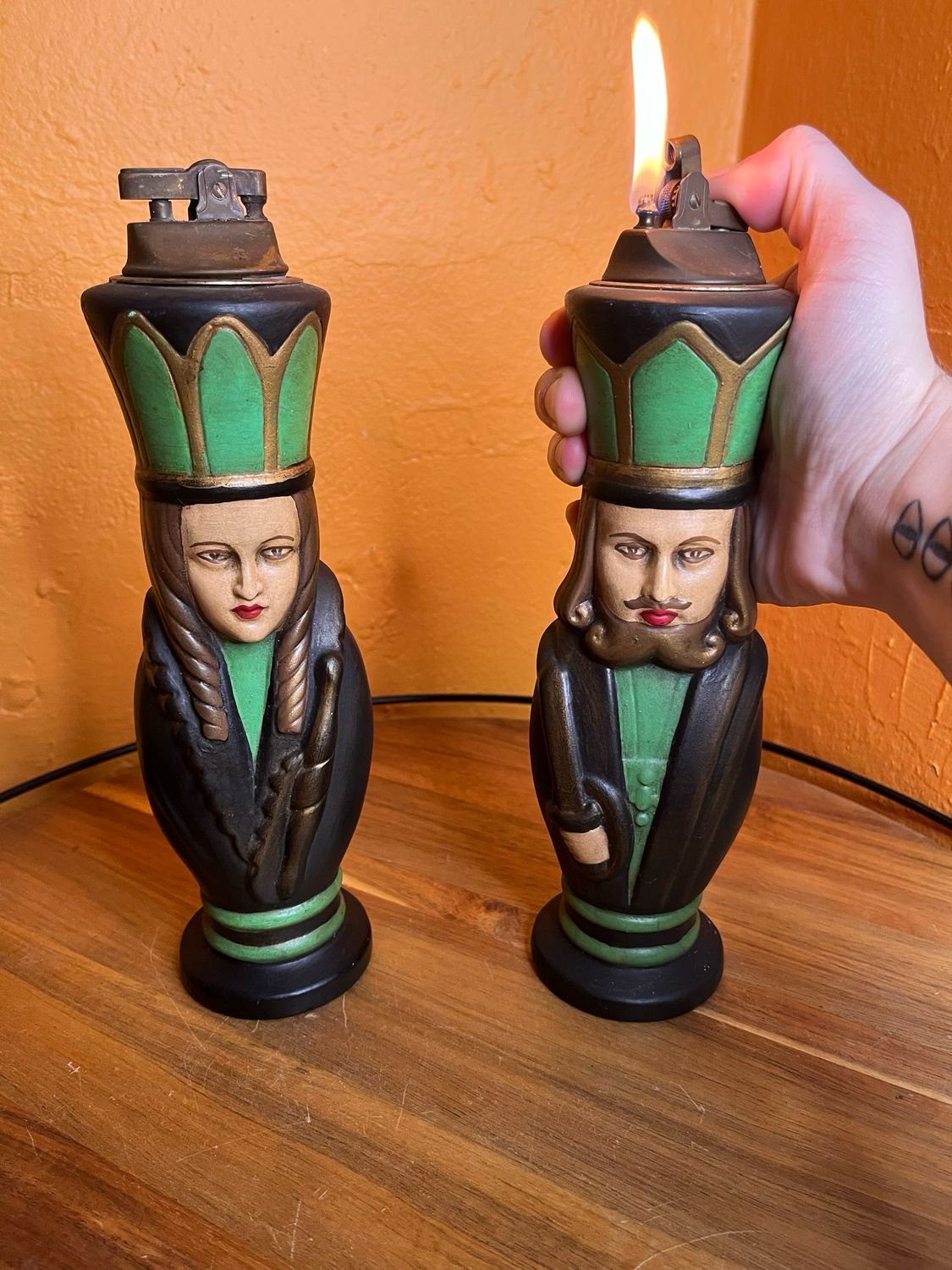 Painted King &amp; Queen Table Lighter Set