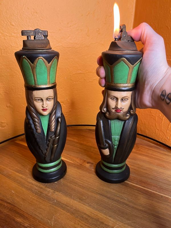 Painted King &amp; Queen Table Lighter Set
