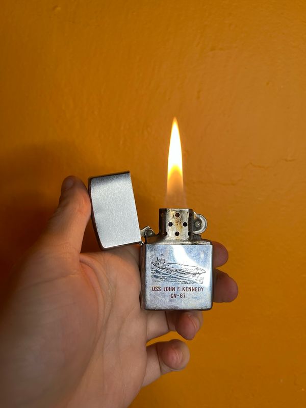 1975 John F Kennedy CV-67 Mirrored Zippo Lighter