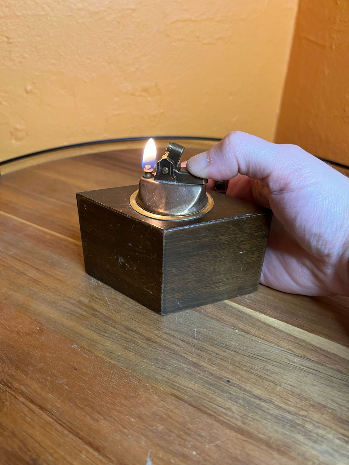 Possible Walnut Wooden Diamond Shaped Table Lighter