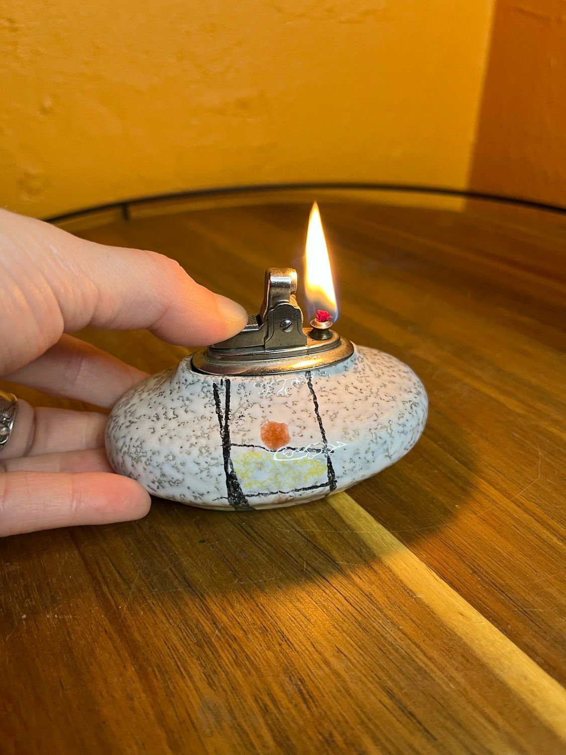European Painted Stoneware Ceramic Table Lighter