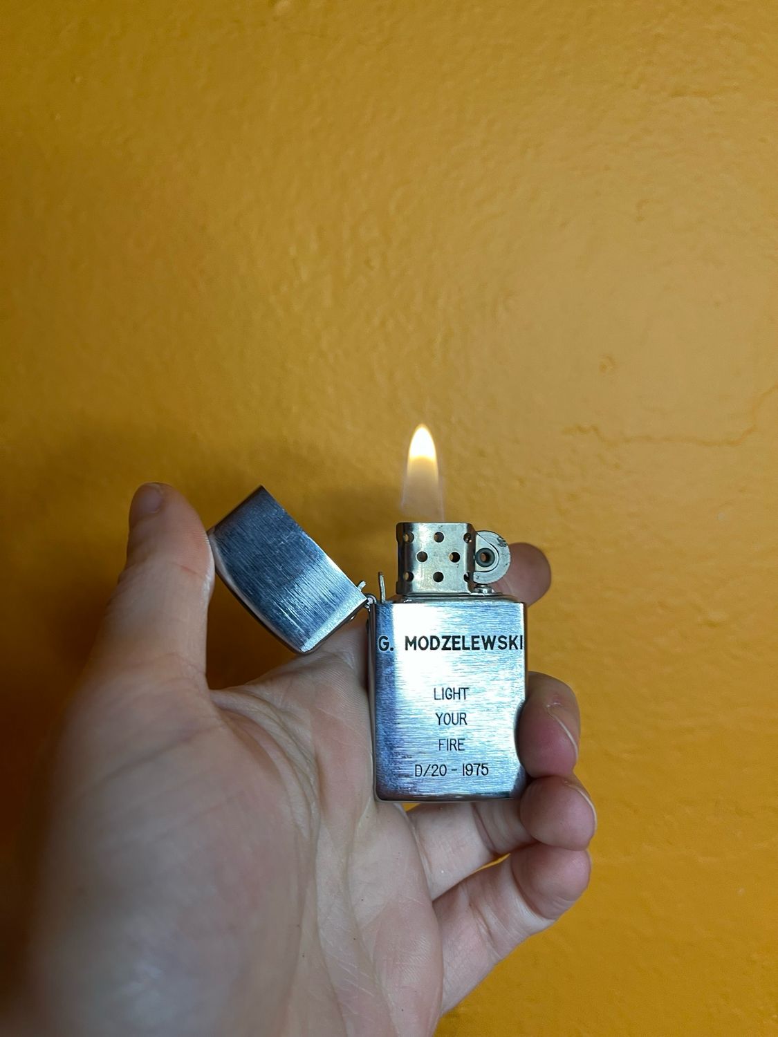 G Modzelewski Light Your Fire D/20 1975 Flip Top Lighter