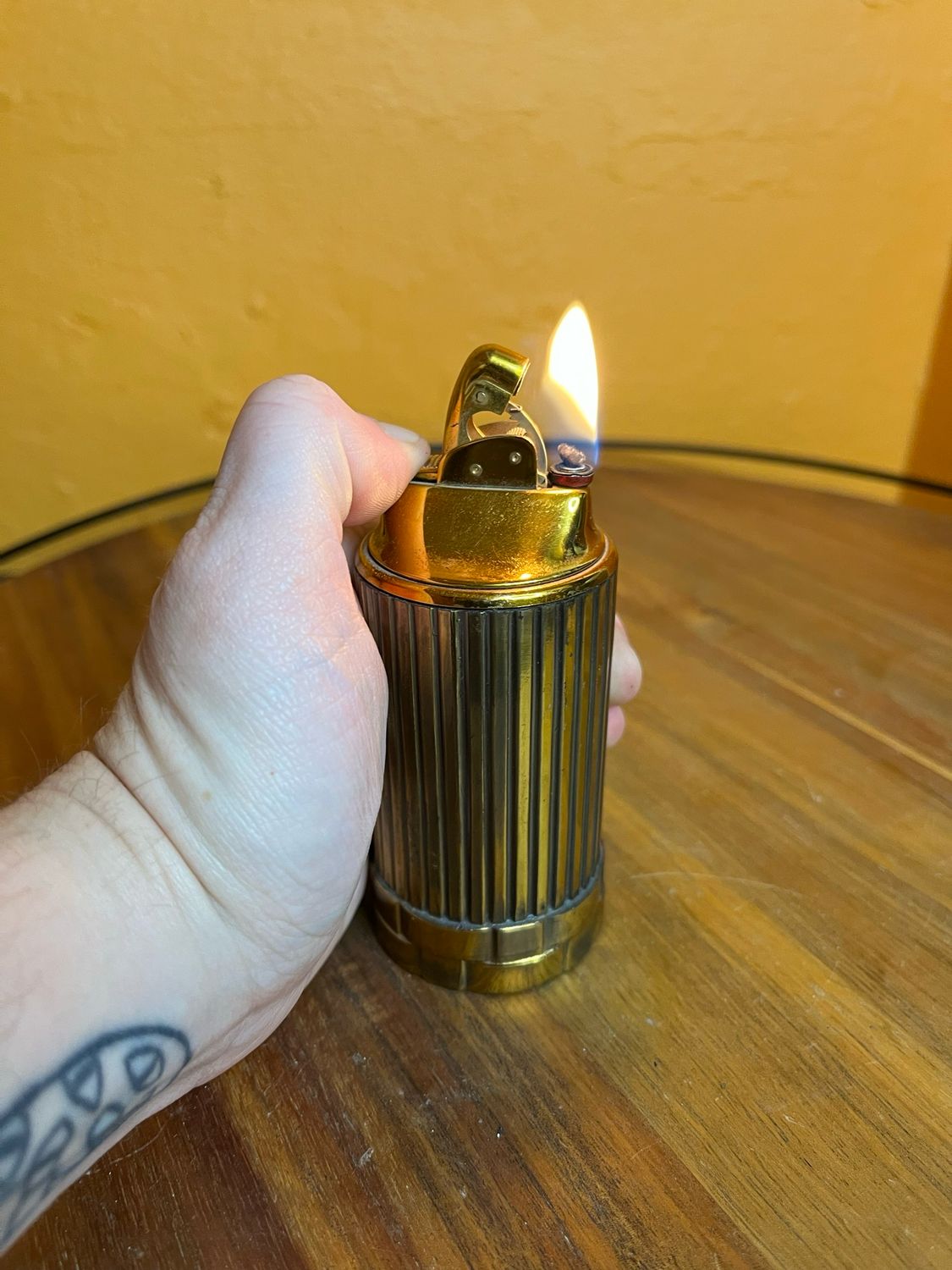 Ribbed Brass Column Table Lighter