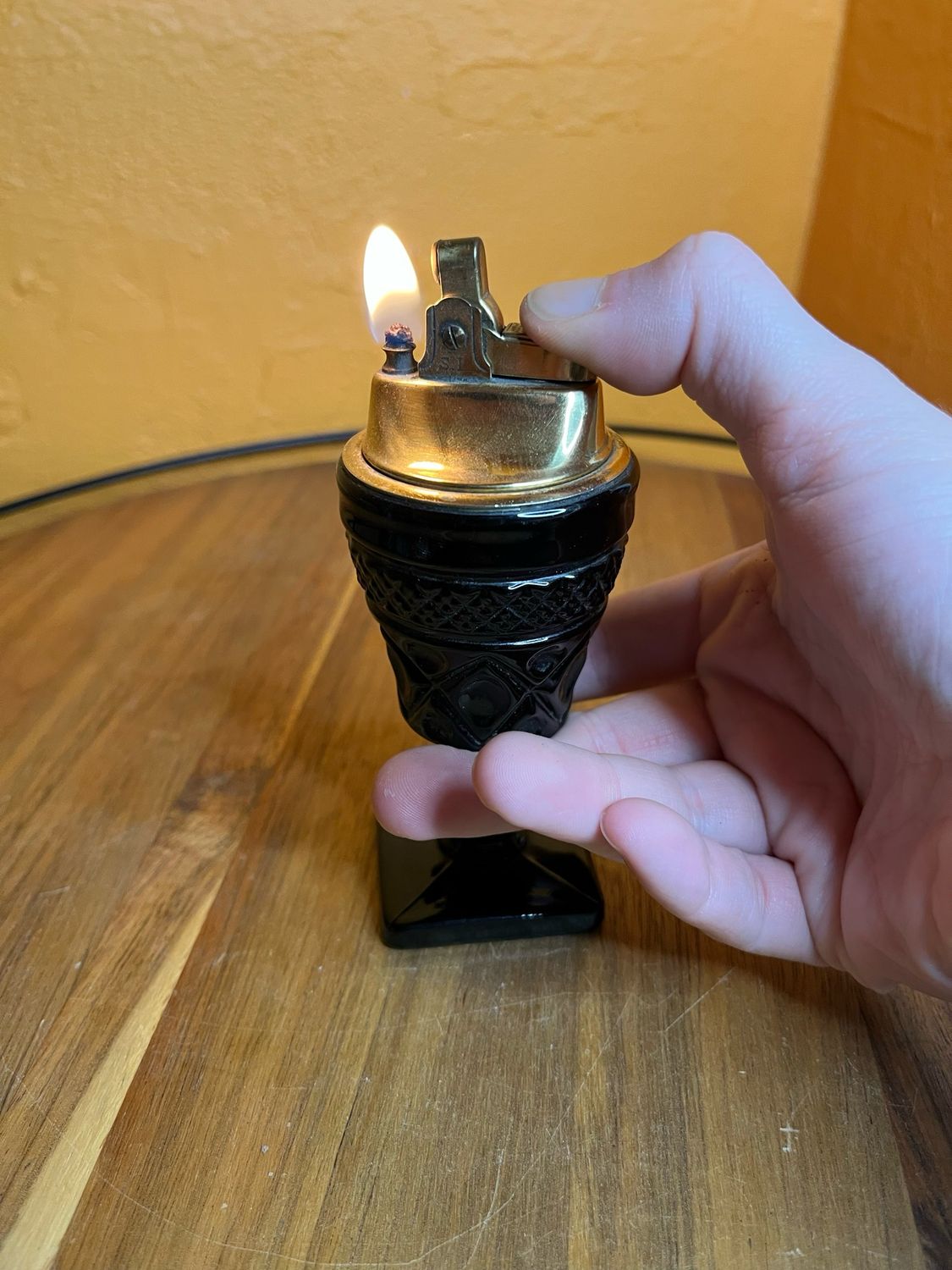 Black Glass Goblet Table Lighter