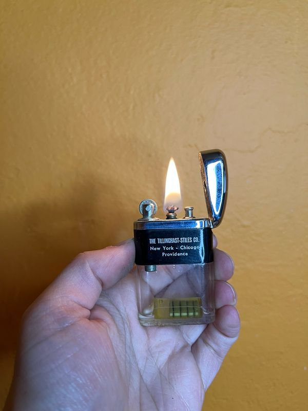 Tillinghast Stiles Co Cotton &amp; Worsted Yarns NY Chicago Providence Ritepoint Shaker Clear Tank Lighter