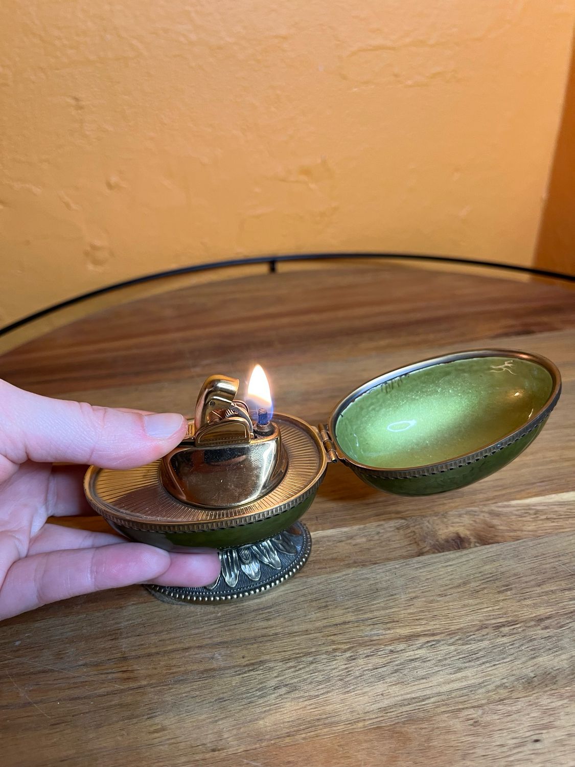 Evans Imperial Egg Green Hand Enameled Table Lighter