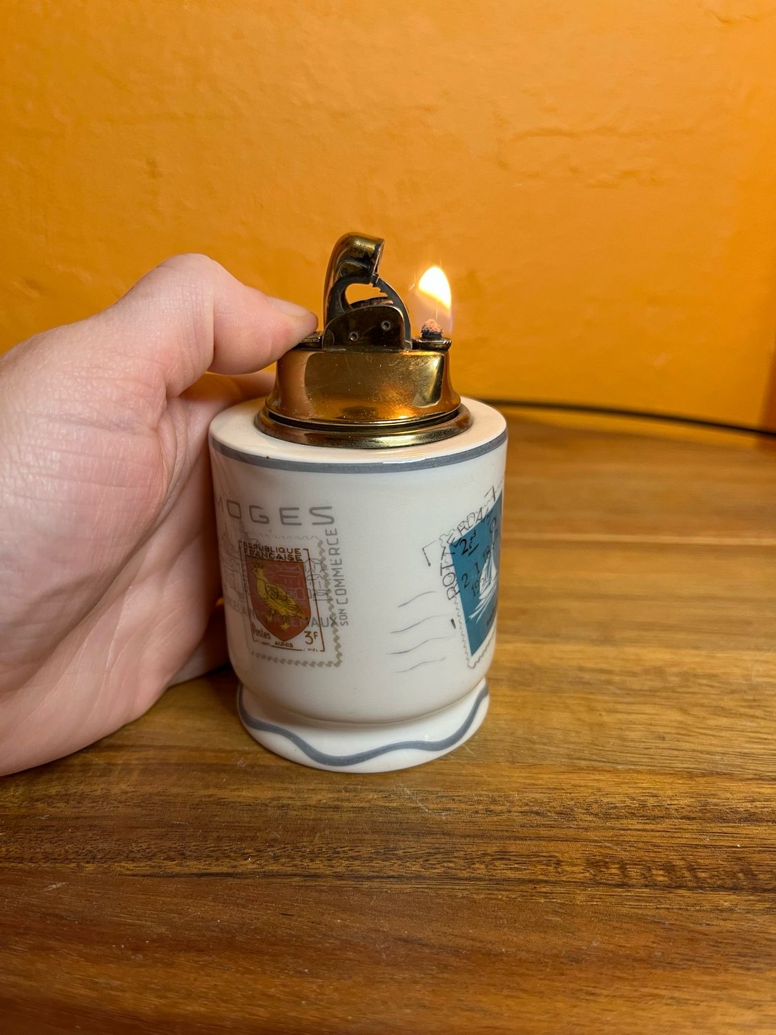 Limoges France Barat Postage Stamps Ceramic Table Lighter