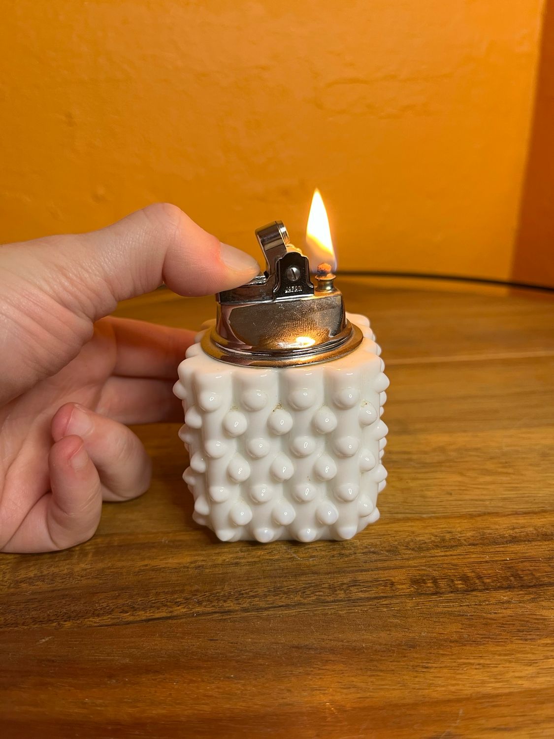 Fenton White Hobnail Surface Ceramic Table Lighter