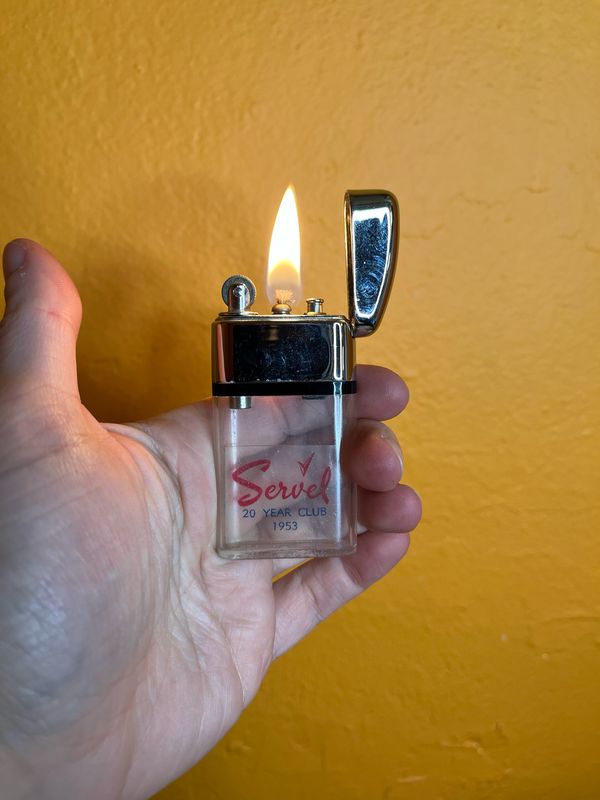 Ritepoint Servel 20 Year Club 1953 Clear Tank Lighter With Tin