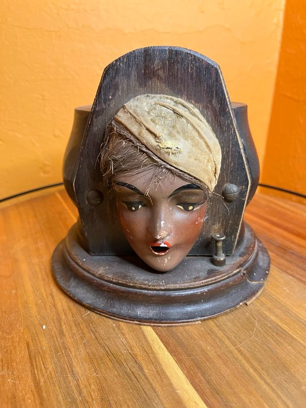 Worn Wooden Romani Woman Cigarette Dispenser
