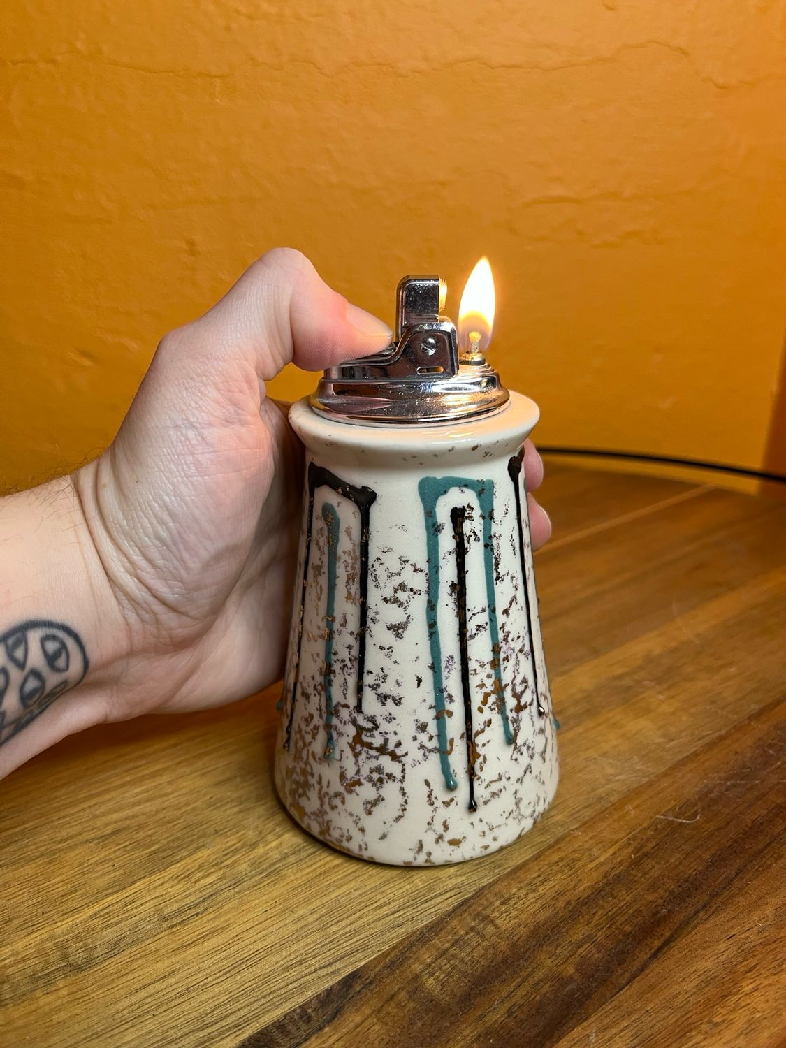 Melted Wax Look Ceramic Table Lighter