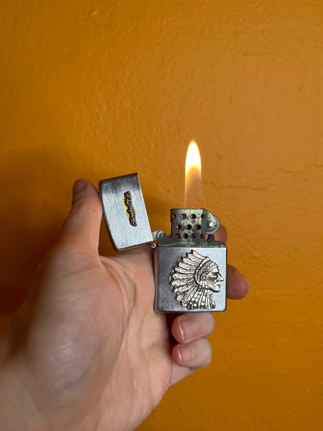 Cherokee NC Indigenous Chief Side Profile Flip Top Lighter