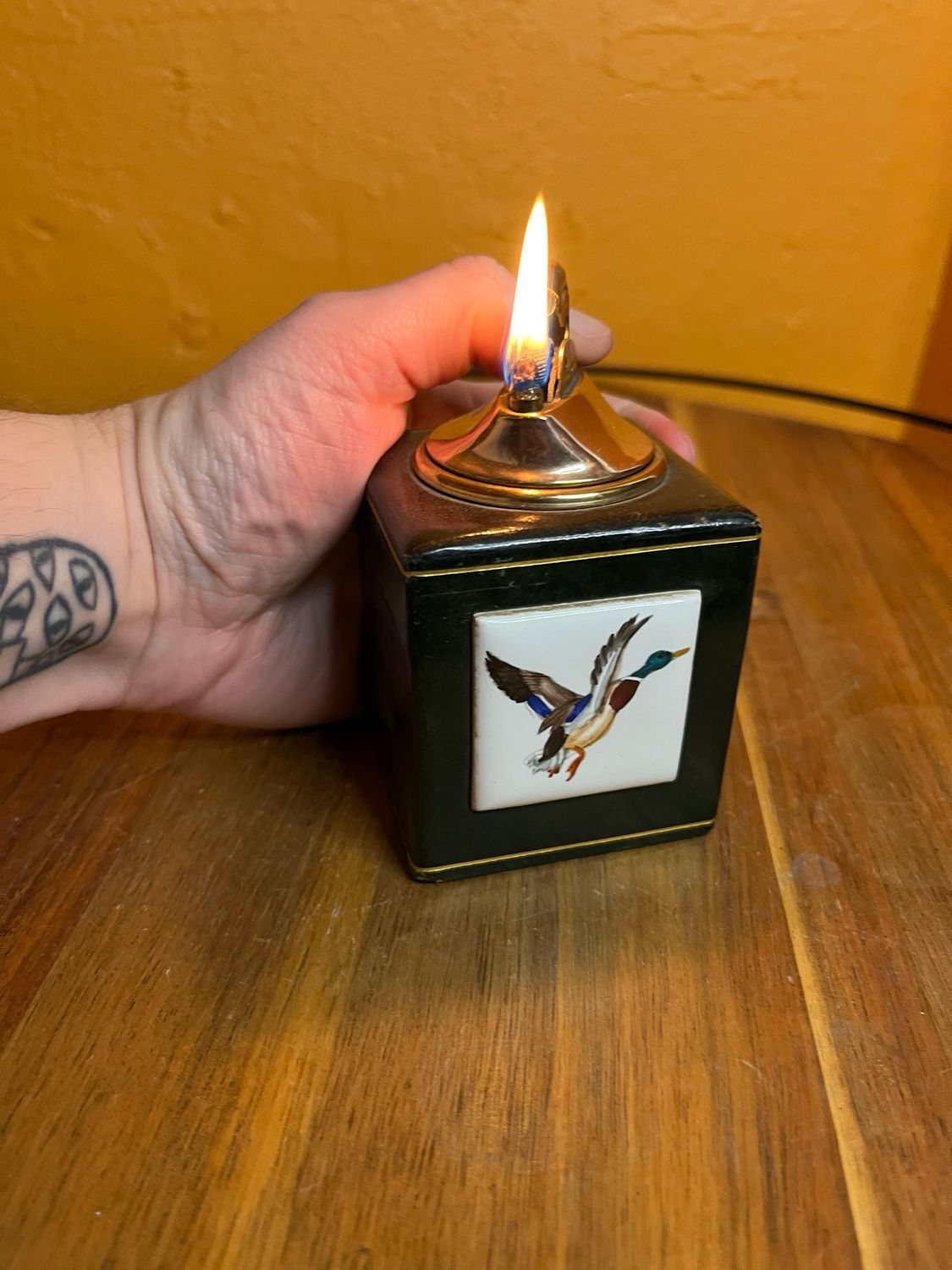 Flying Mallard Drake Duck Leather Table Lighter