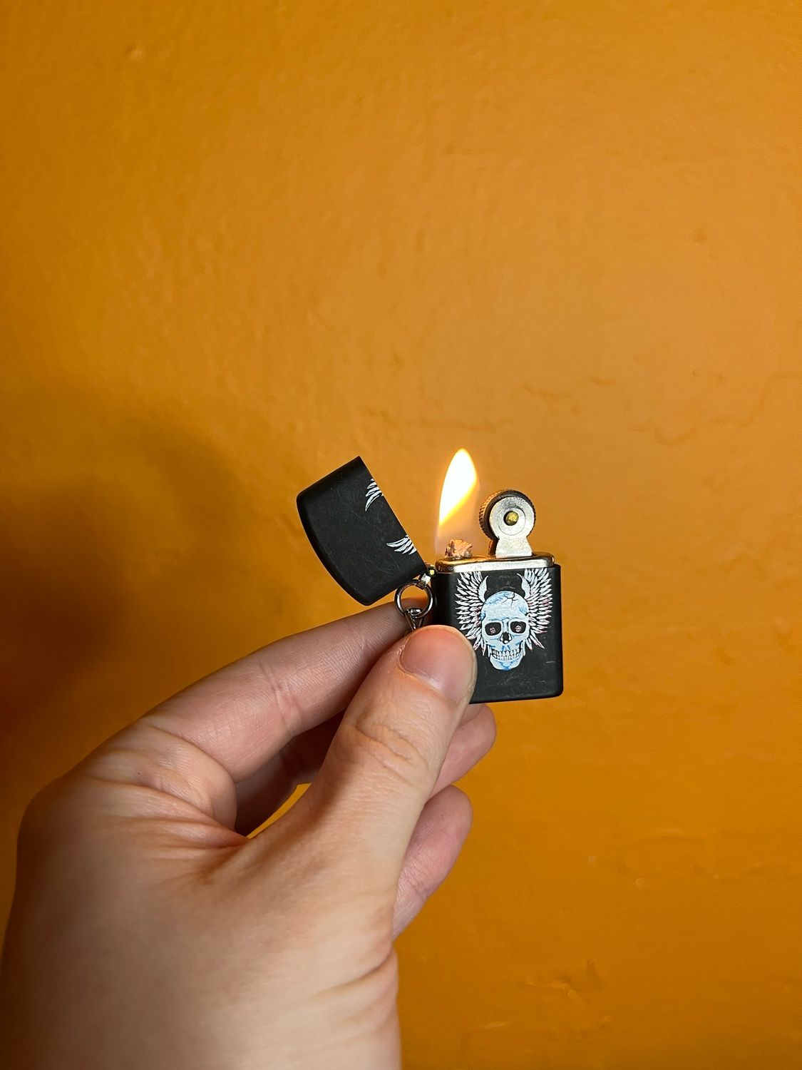 Winged Skull Keychain Flip Top Lighter