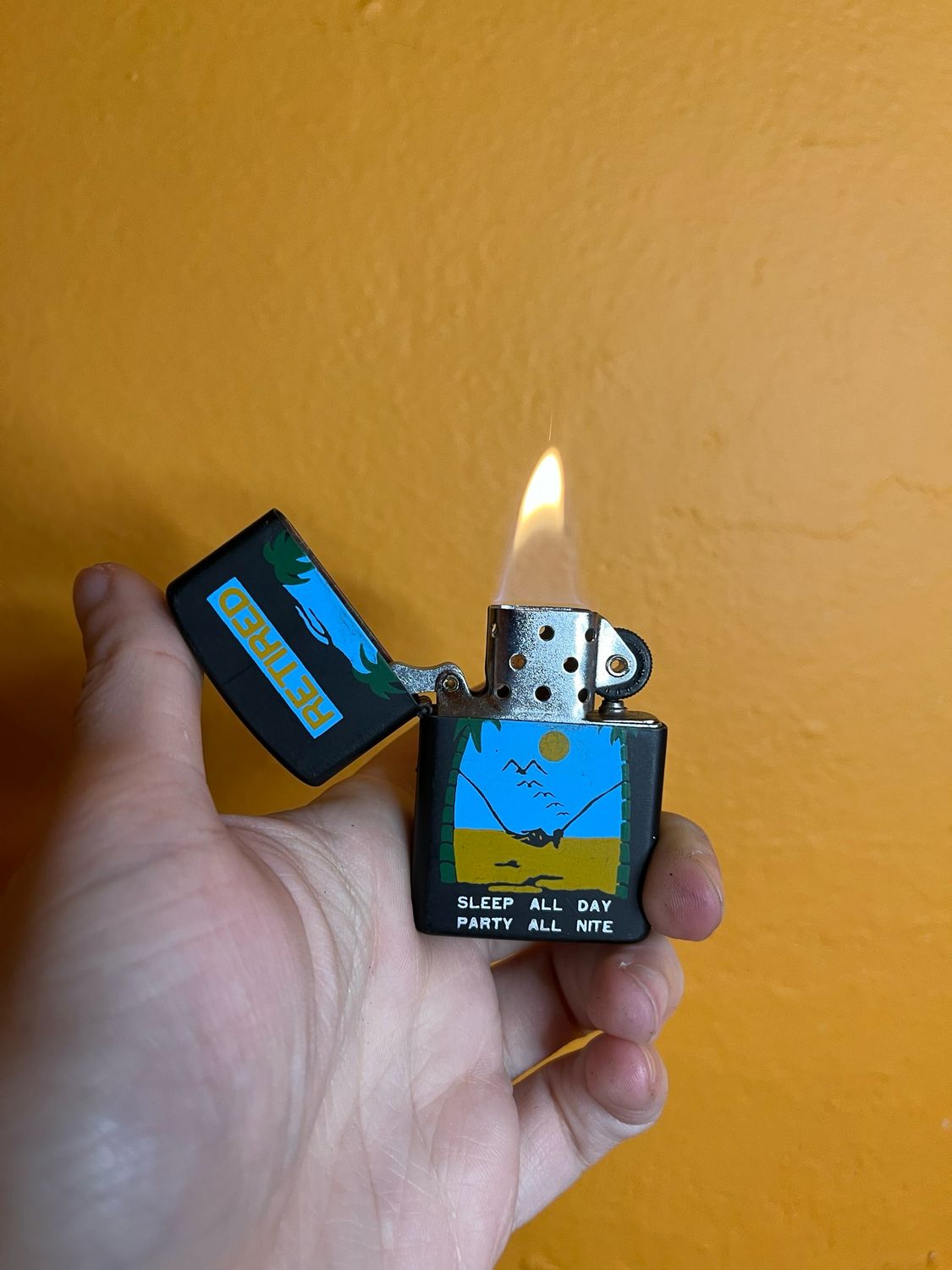 Retired Sleep All Day Party All Night Flip Top Lighter