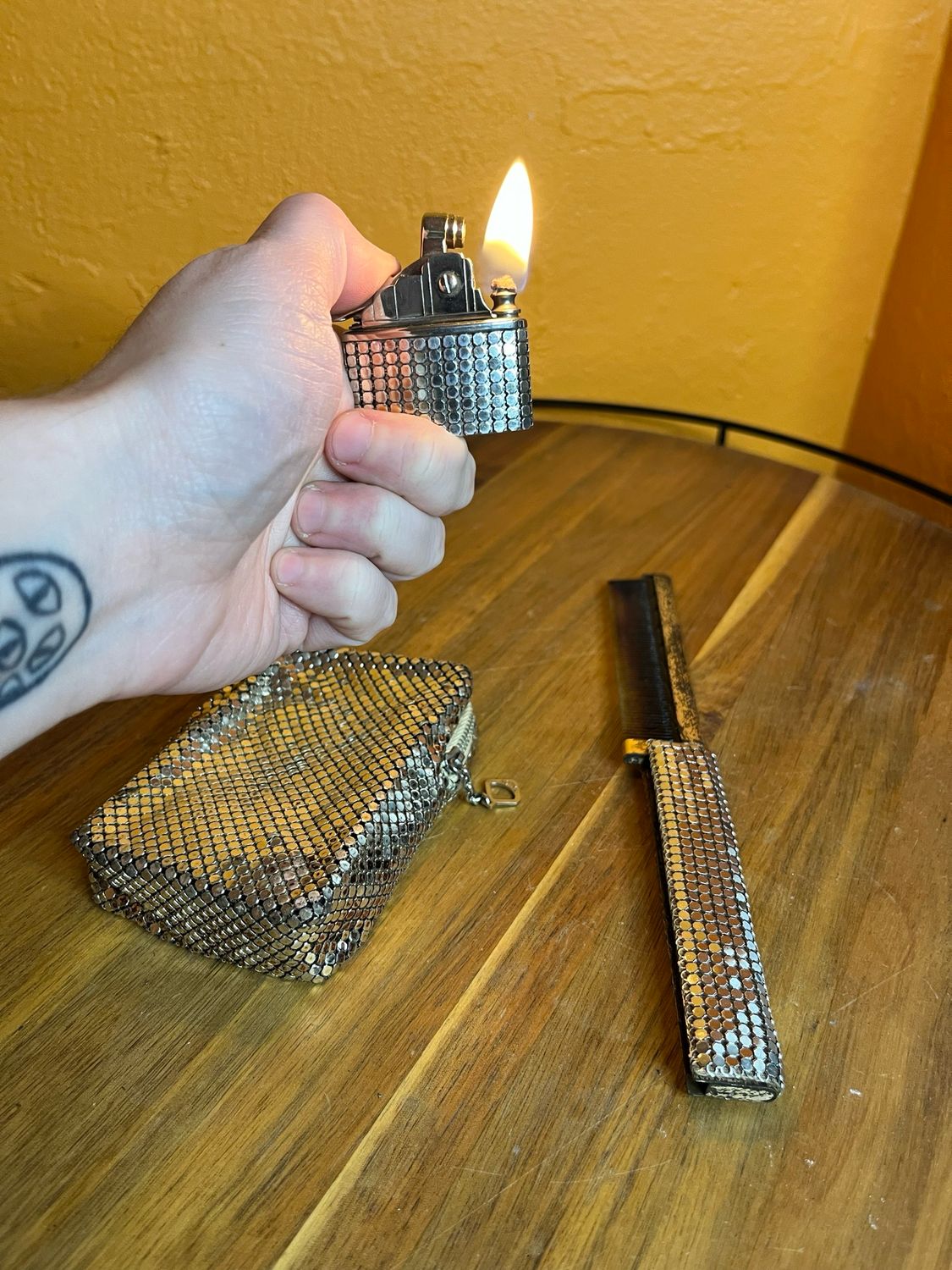 Talon Brand Sequined Purse Comb &amp; Lighter Set