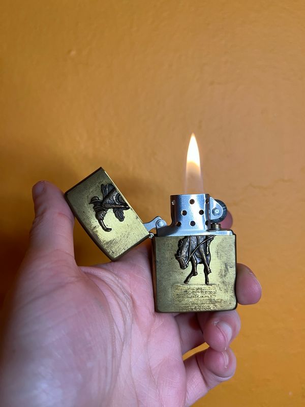 1994 Brass Cowboy Marlboro Country Store Zippo Lighter With Box