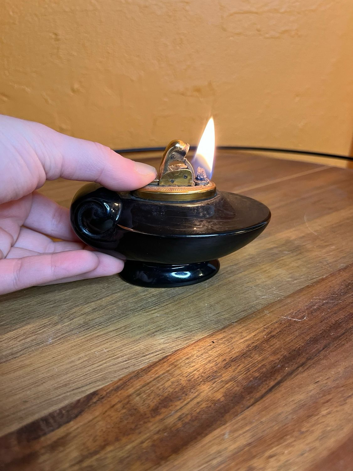Evans Black Ceramic Oil Lamp Table Lighter