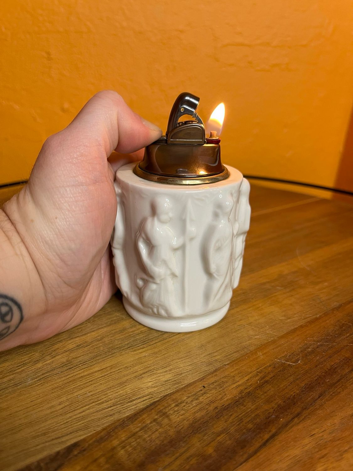 French Limoges Barat Art Collection Ceramic Table Lighter