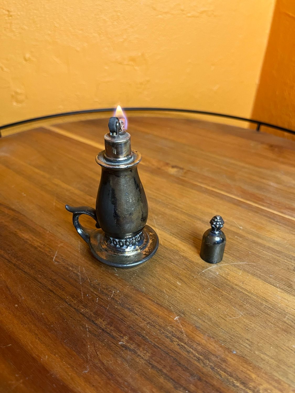 Likely Silver Plated Capped Candlestick Table Lighter