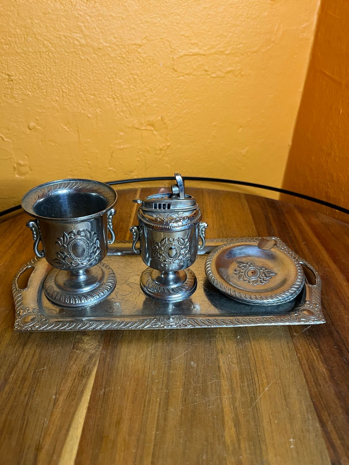 Silverware Style Made In Occupied Japan Table Lighter Ashtrays Tray Smoking Set