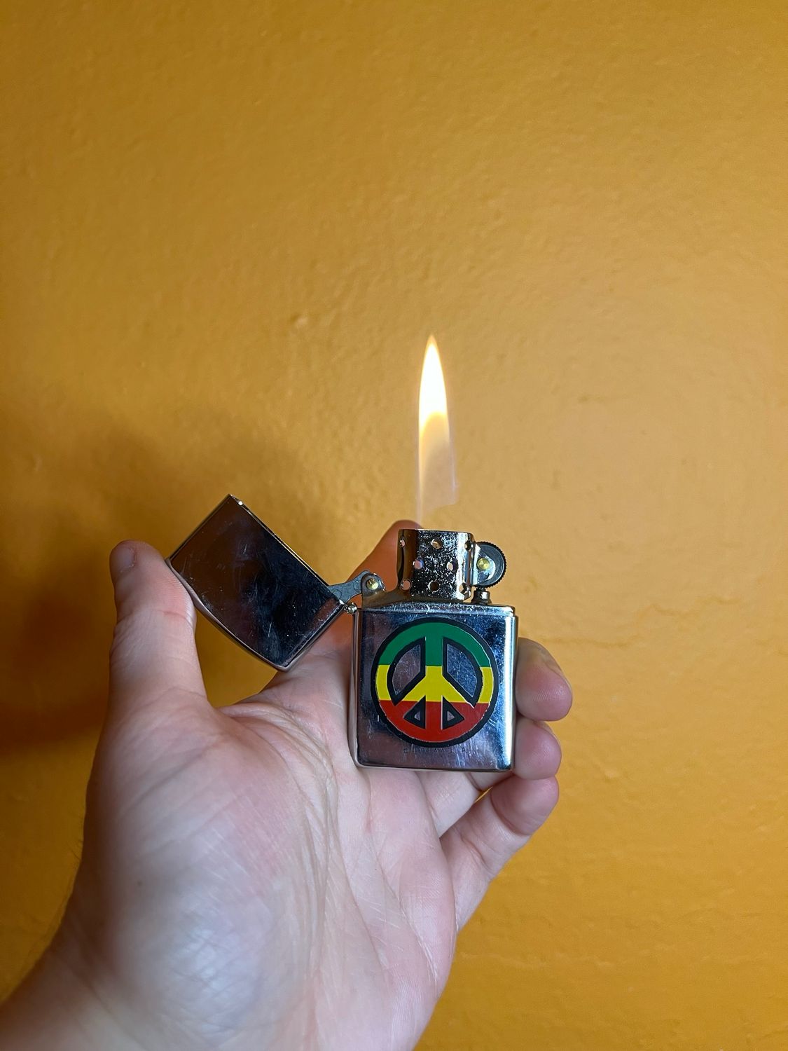 1993 AADLP Rastafarian Colors Peace Sign Flip Top Lighter