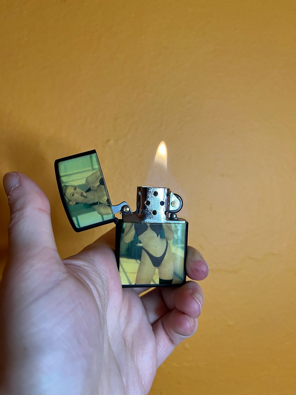 Censored Cigar Smoker Pinup Flip Top Lighter