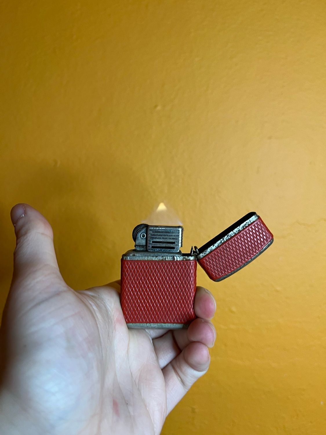 Red Pleather Champ Austria Flip Top Lighter