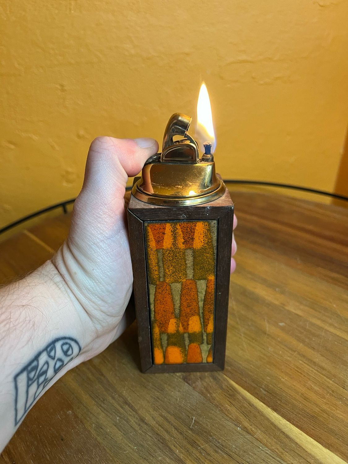 1970s Evans Hand Rubbed Walnut Table Lighter