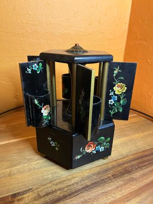 Handpainted Wooden Reuge-Style Cigarette Dispenser Swiss Or German Musical Carousel