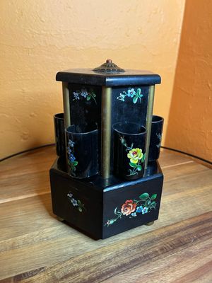 Handpainted Wooden Reuge-Style Cigarette Dispenser Swiss Or German Musical Carousel