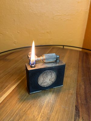 McMurdo England Russian Coin &amp; Leather Table Lighter