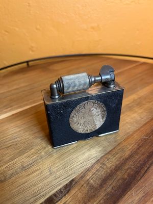 McMurdo England Russian Coin &amp; Leather Table Lighter