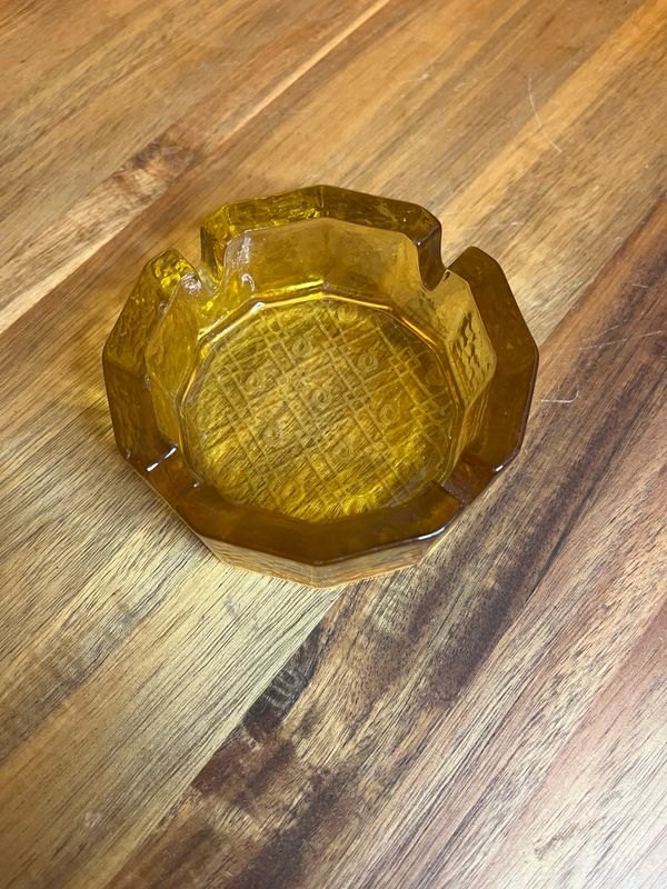 Curated Collection — Yellow Flame Logo Pattern Glass Ashtray