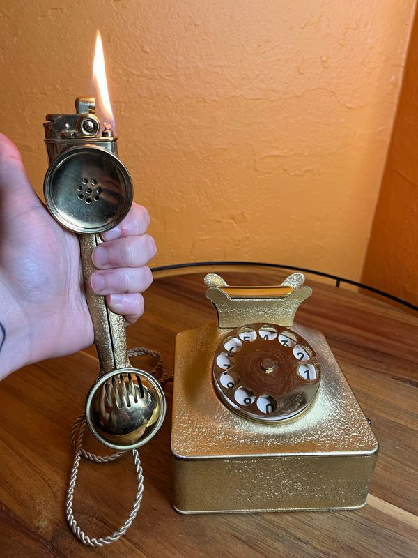 Reuge Golden Rotary Phone Musical Table Lighter Cigarette Dispenser