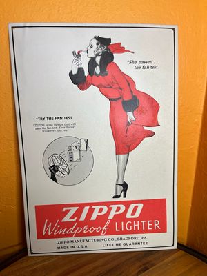 Zippo Windy Girl Fan Test Wall Hanger Sign