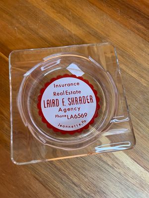 Laird F Shrader Insurance Real Estate Agency Jeanette PA Glass Ashtray